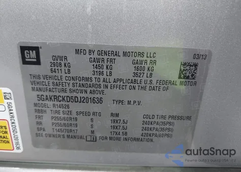 2013 Buick Enclave Leather from USA, damaged, VIN 5GAKRCKD5DJ201636